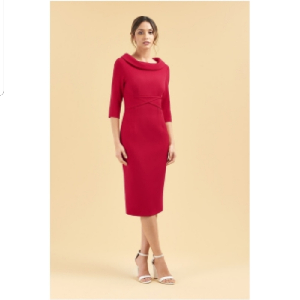 The Pretty Dress Company Kennedy Roll Neck Dress in Red